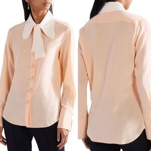 Chloe Women's Cream Blouse with Tie Collar